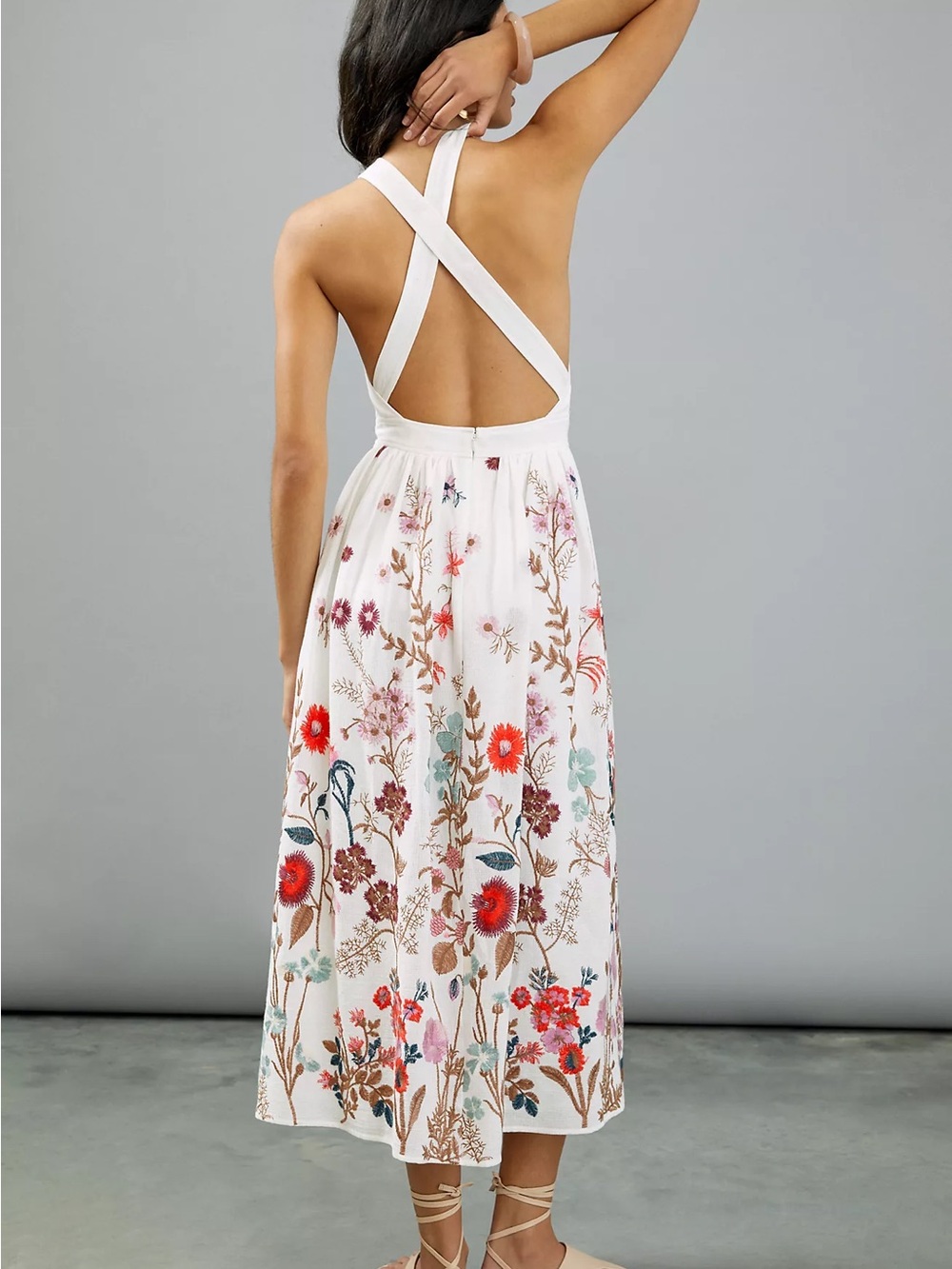 🌺 RARE! Anthropologie White Midi Dress with Multicolor Floral Embroidery - Picture 11 of 12